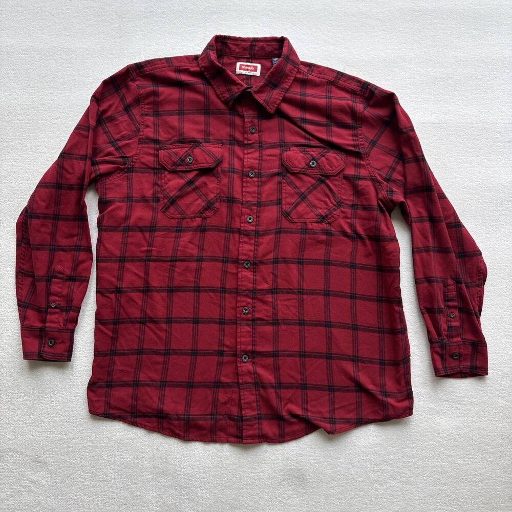 Wrangler Men XL Red Plaid Long Sleeve Shirt Western Outdoor